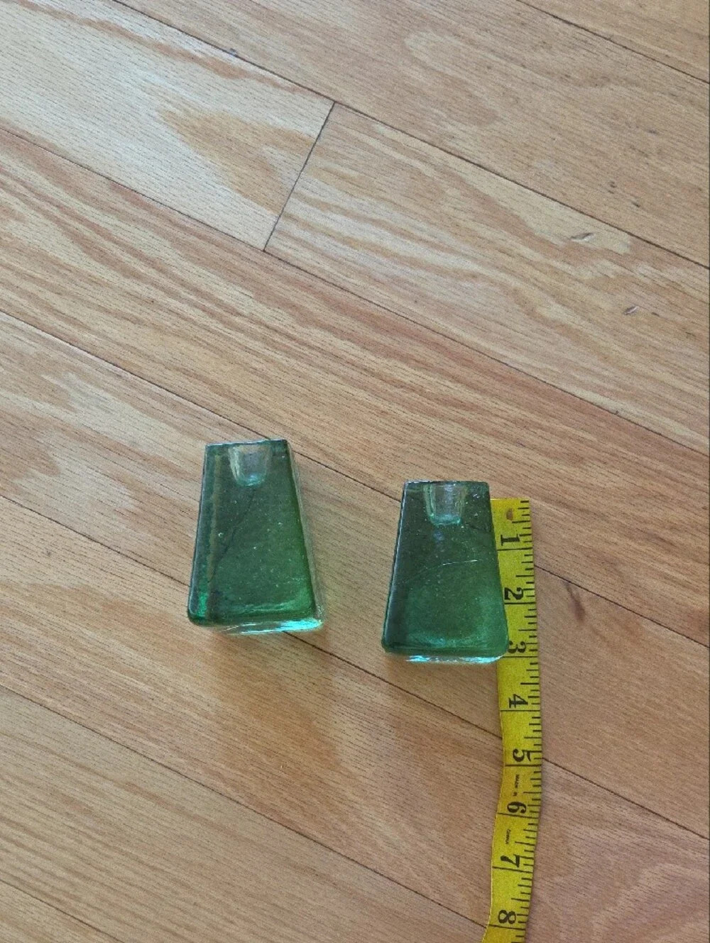 Fire and Light Signed Green Glass Taper Candle Holders - Pair